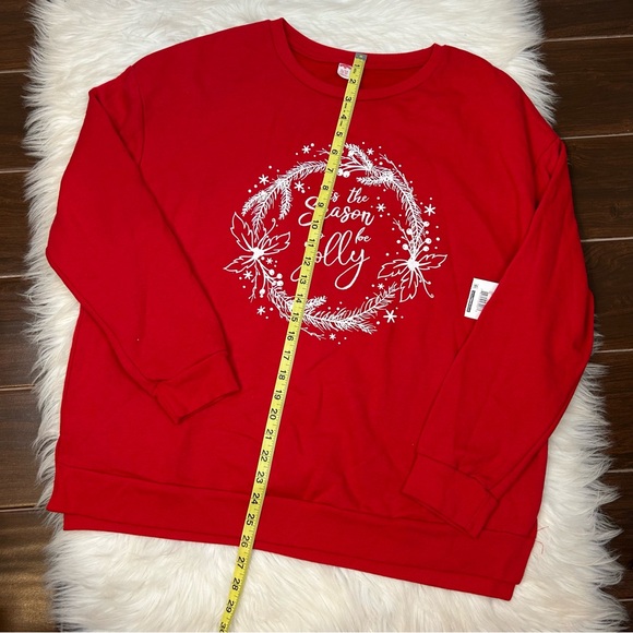 Christmas Sweatshirt Women's XL Red Embroidered  'Tis the Season to be Jolly NWT - Picture 5 of 9